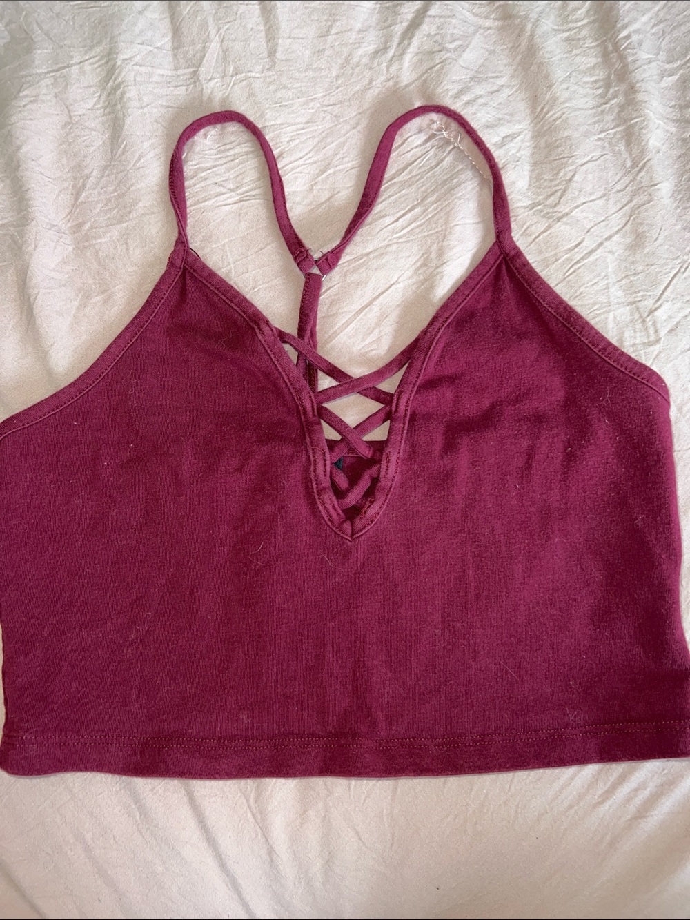 Source Unknown Burgundy Crisscross V-Neck Crop Camisole